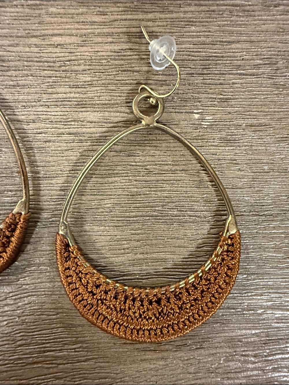 Brown Crochet Hoop Earrings - Women Jewelry - Picture 2 of 7